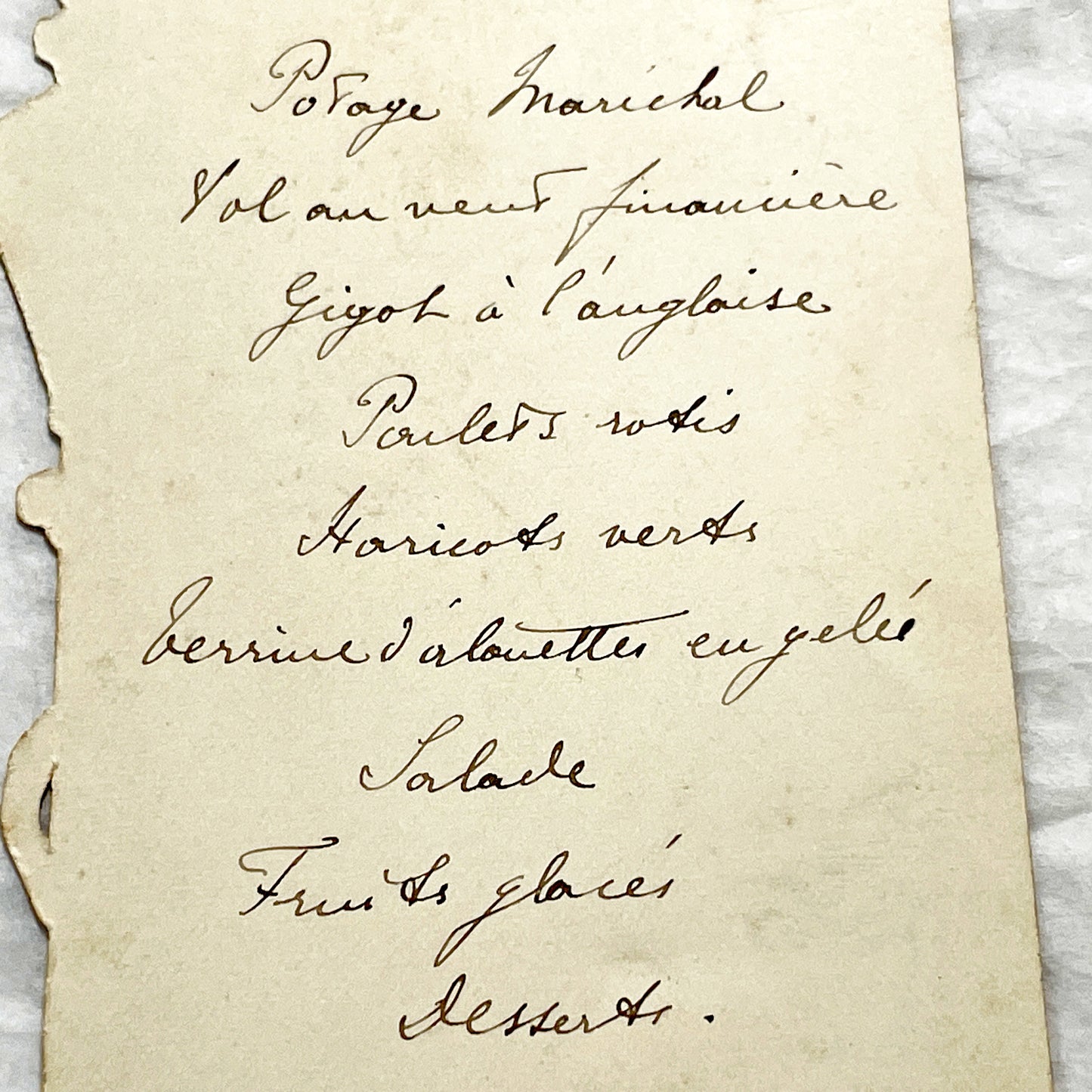 1900s - Antique French Handwritten Dinner Menu Card - Elegant Parisian Cuisine - Historical Ephemera - Vintage Fine Dining Invitation