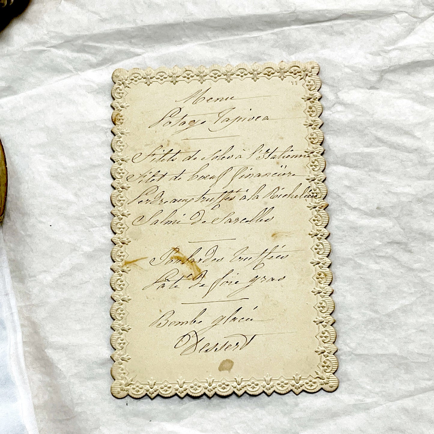 Late 19th - Ornate French Menu Card - Handwritten Fine Dining Dishes - Distinguished Guest Experience - Culinary History.