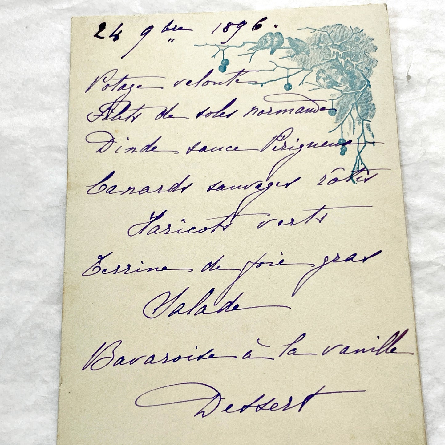 Late 19th - Vintage French Menu Card - Handwritten Dinner - Elegant Cuisine of 1896 - Historical Gastronomy Document