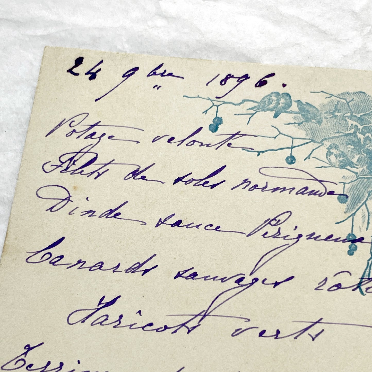 Late 19th - Vintage French Menu Card - Handwritten Dinner - Elegant Cuisine of 1896 - Historical Gastronomy Document