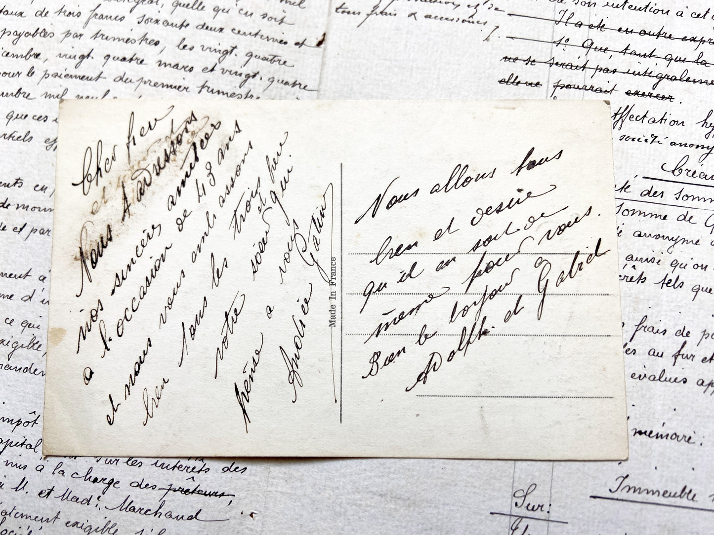 1910s - Vintage French Postcard - Gold Heureux Anniversaire Carnations - Antique Floral Collectible Document