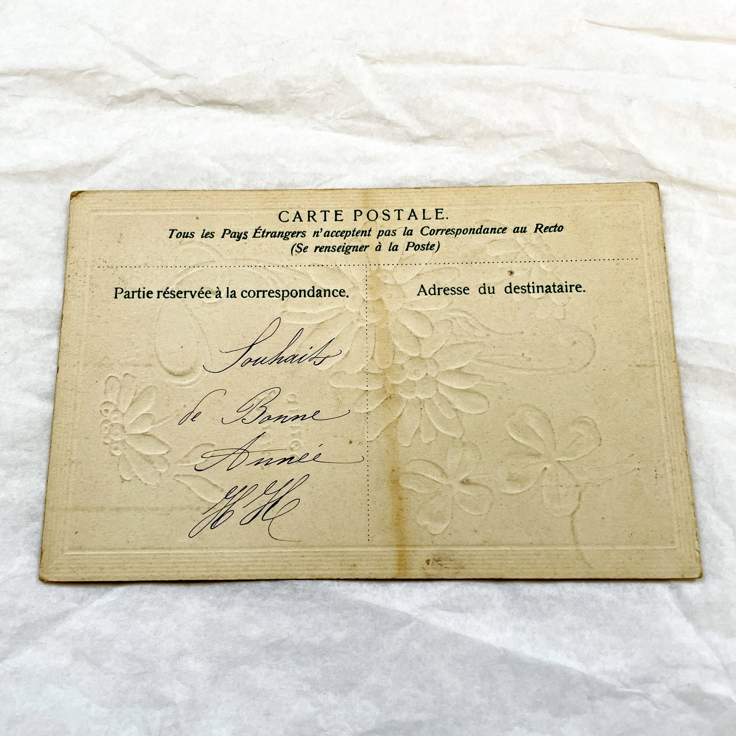 1900s - Antique French New Year Postcard - Gilded Art Nouveau Floral Design - Vintage 'Bonne Année' Happy New Year Card