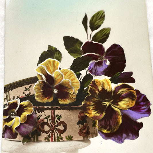 1920s - Antique French Pansies Postcard - Vibrant Floral Art Deco - Vintage Botanical Collectible - Paris Ephemera Decor