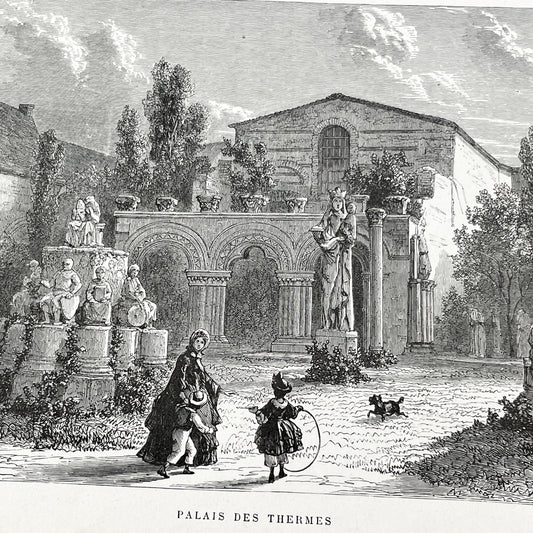 Late 19th - Palais des Thermes Engraving - Historic Parisian Landmark - French Architectural Art Print