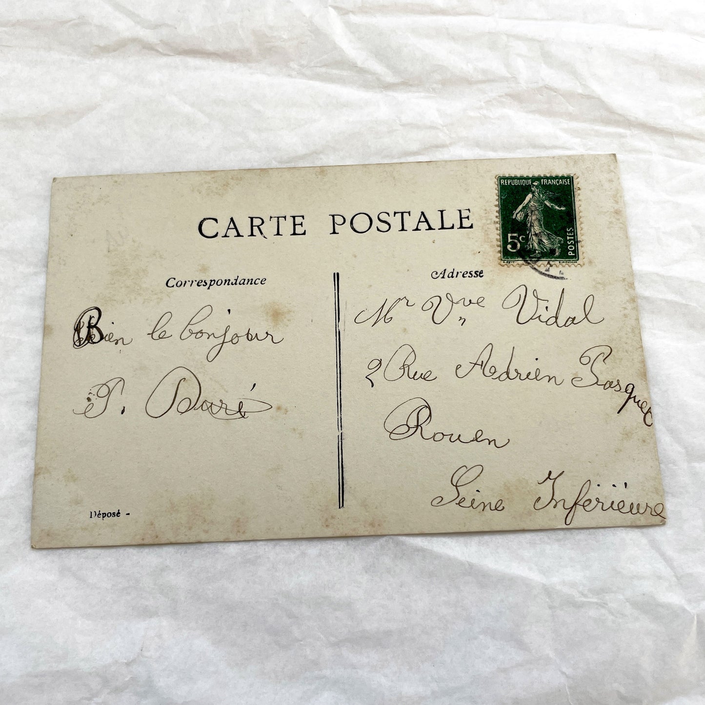 1910s - Antique Postcard Young Girl Flower Basket - French Sentiment 'Que Mes Fleurs Puissent Vous Charmer' - Collectible Ephemera.