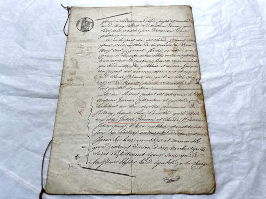 Early 19th Century French notarial act, handwritten with two royal stamps and elegant cursive script.