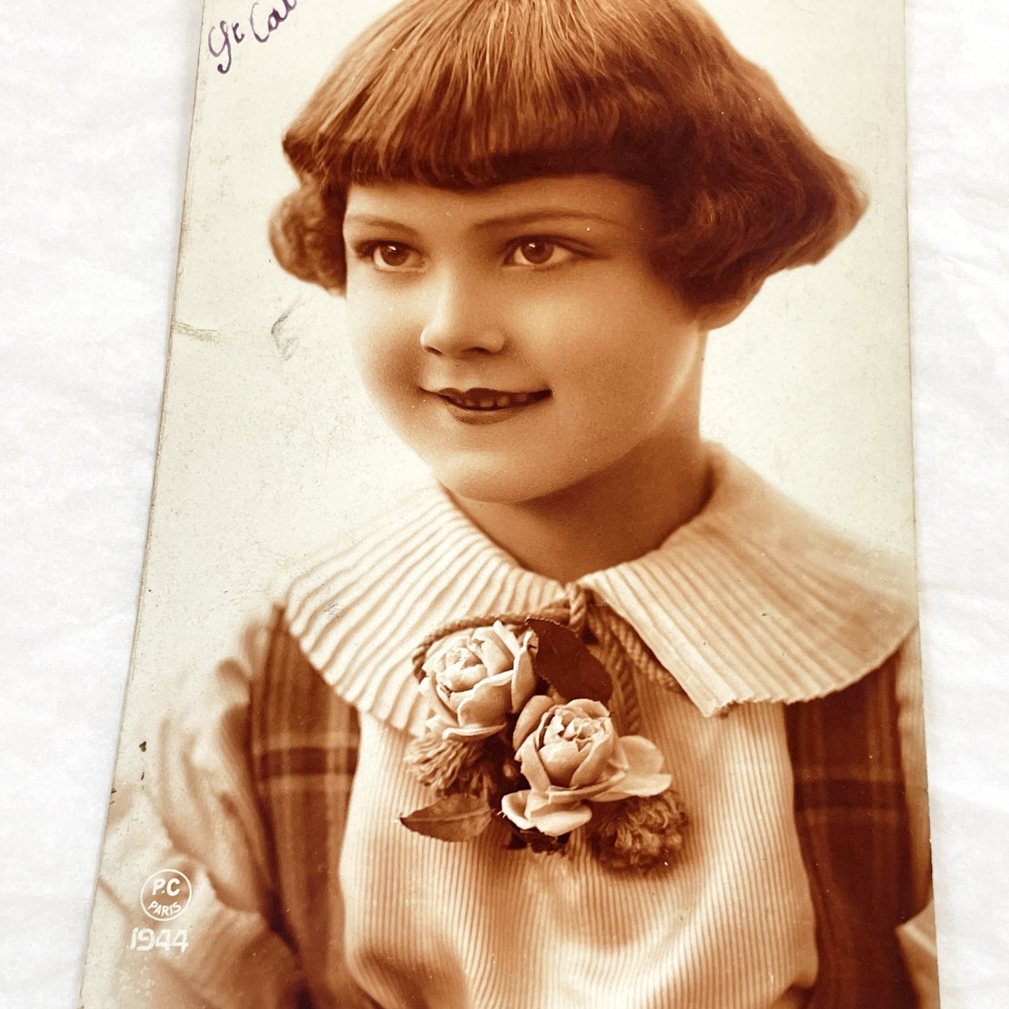 1920s - Vintage French Postcard - Sepia Girl Portrait - La Sainte Catherine - Antique Ephemera Collectible - Old Photo Card