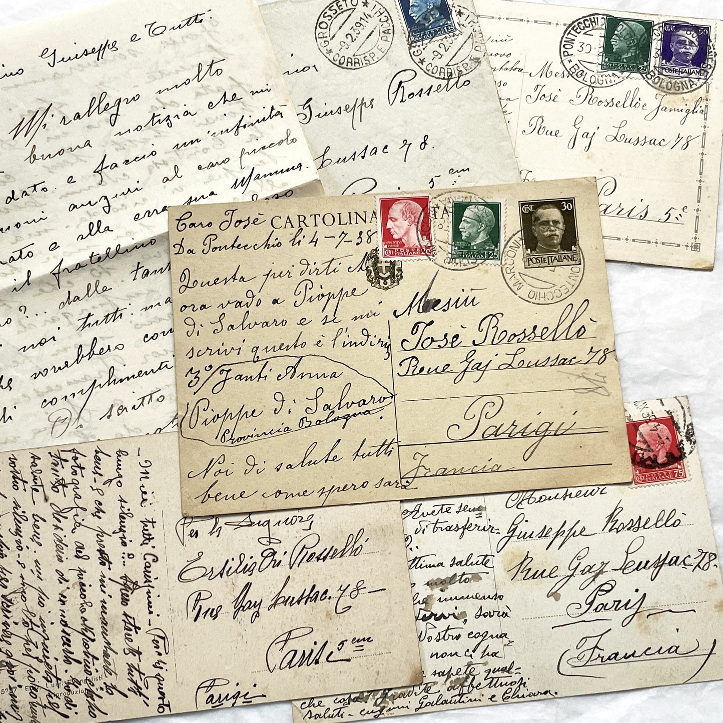 1930s - Vintage Italian Postcards Handwritten Letters - Historic European Correspondence Philately Collector Lot - From Italy to France