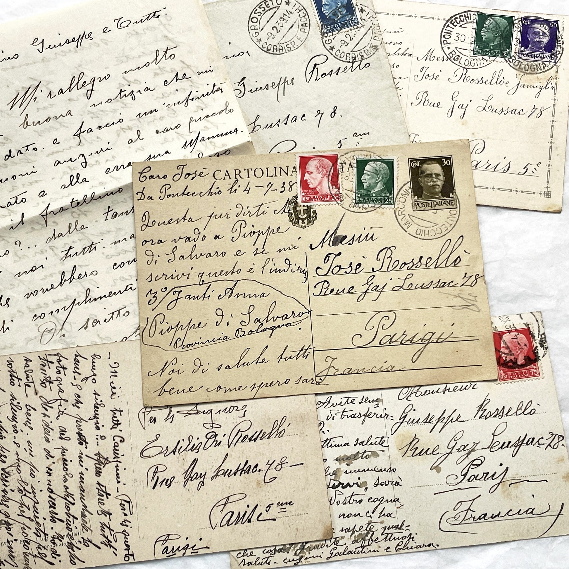 1930s - Vintage Italian Postcards Handwritten Letters - Historic European Correspondence Philately Collector Lot - From Italy to France