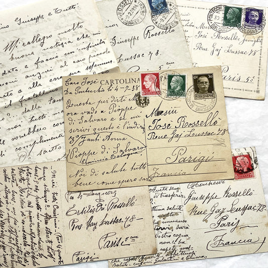 1930s - Vintage Italian Postcards Handwritten Letters - Historic European Correspondence Philately Collector Lot - From Italy to France