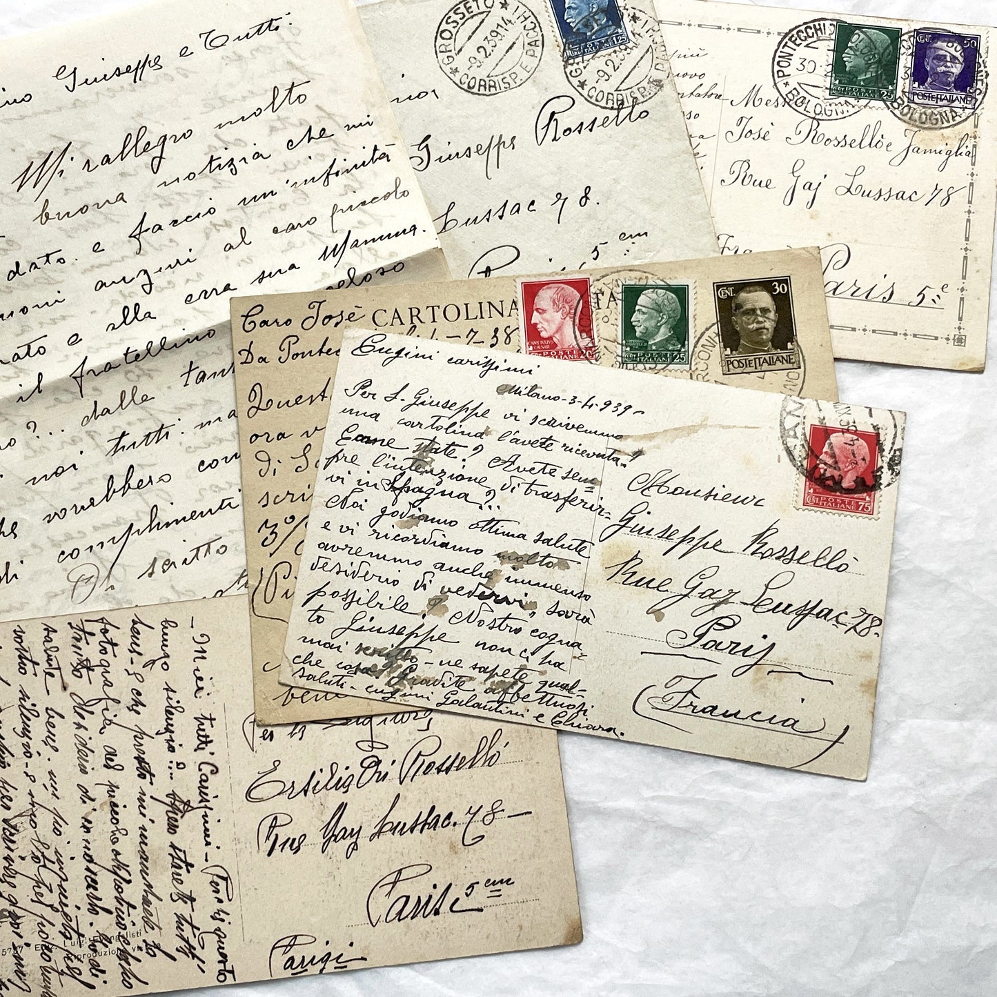 1930s - Vintage Italian Postcards Handwritten Letters - Historic European Correspondence Philately Collector Lot - From Italy to France