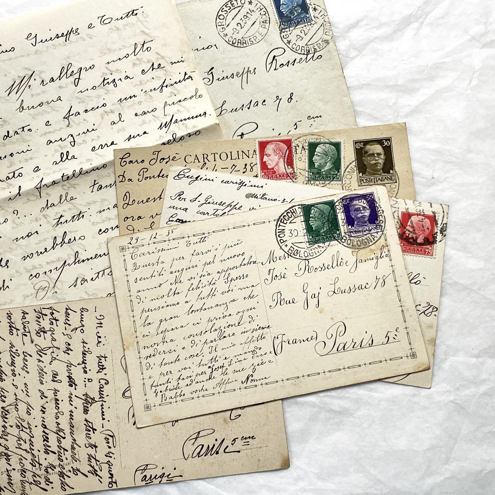 1930s - Vintage Italian Postcards Handwritten Letters - Historic European Correspondence Philately Collector Lot - From Italy to France