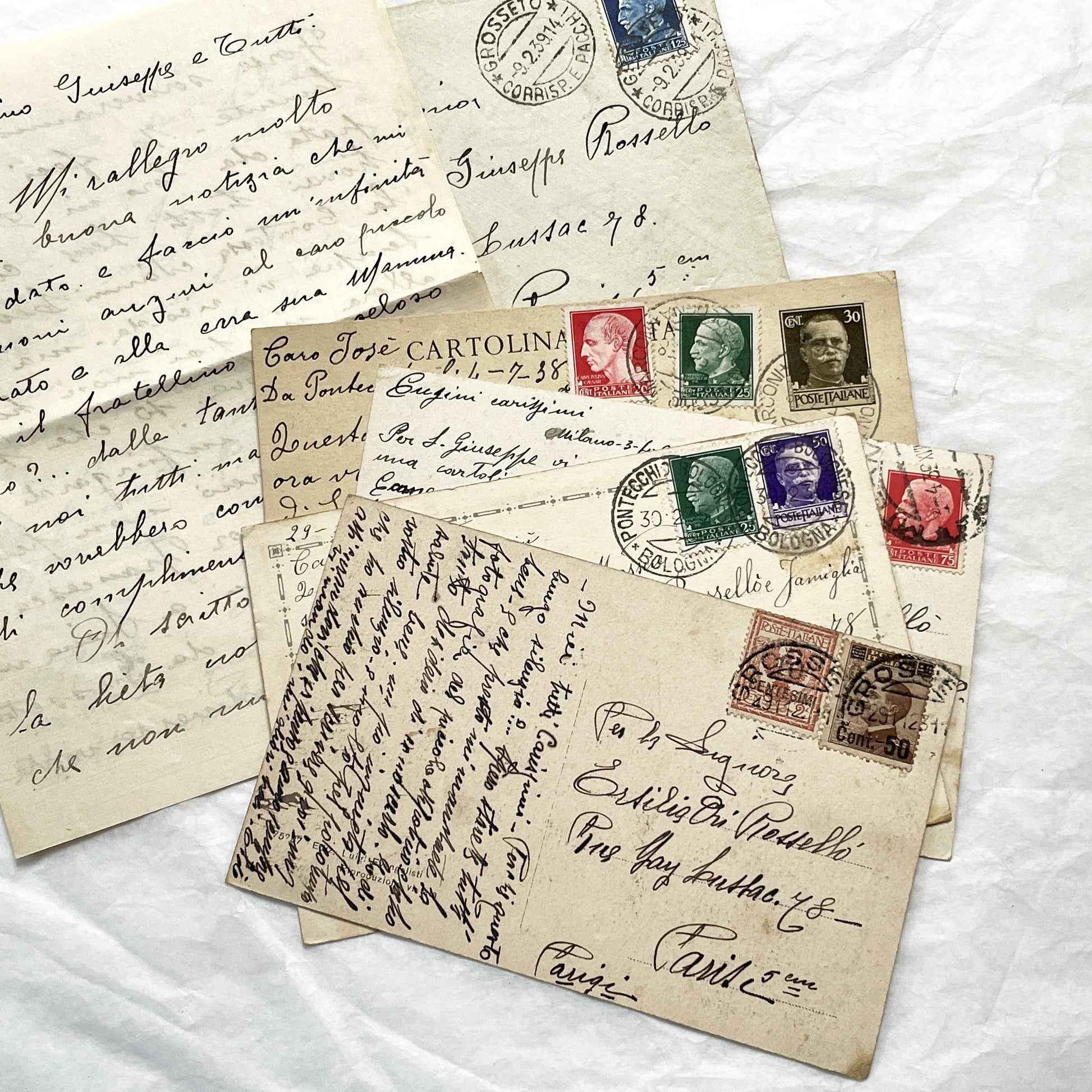 1930s - Vintage Italian Postcards Handwritten Letters - Historic European Correspondence Philately Collector Lot - From Italy to France