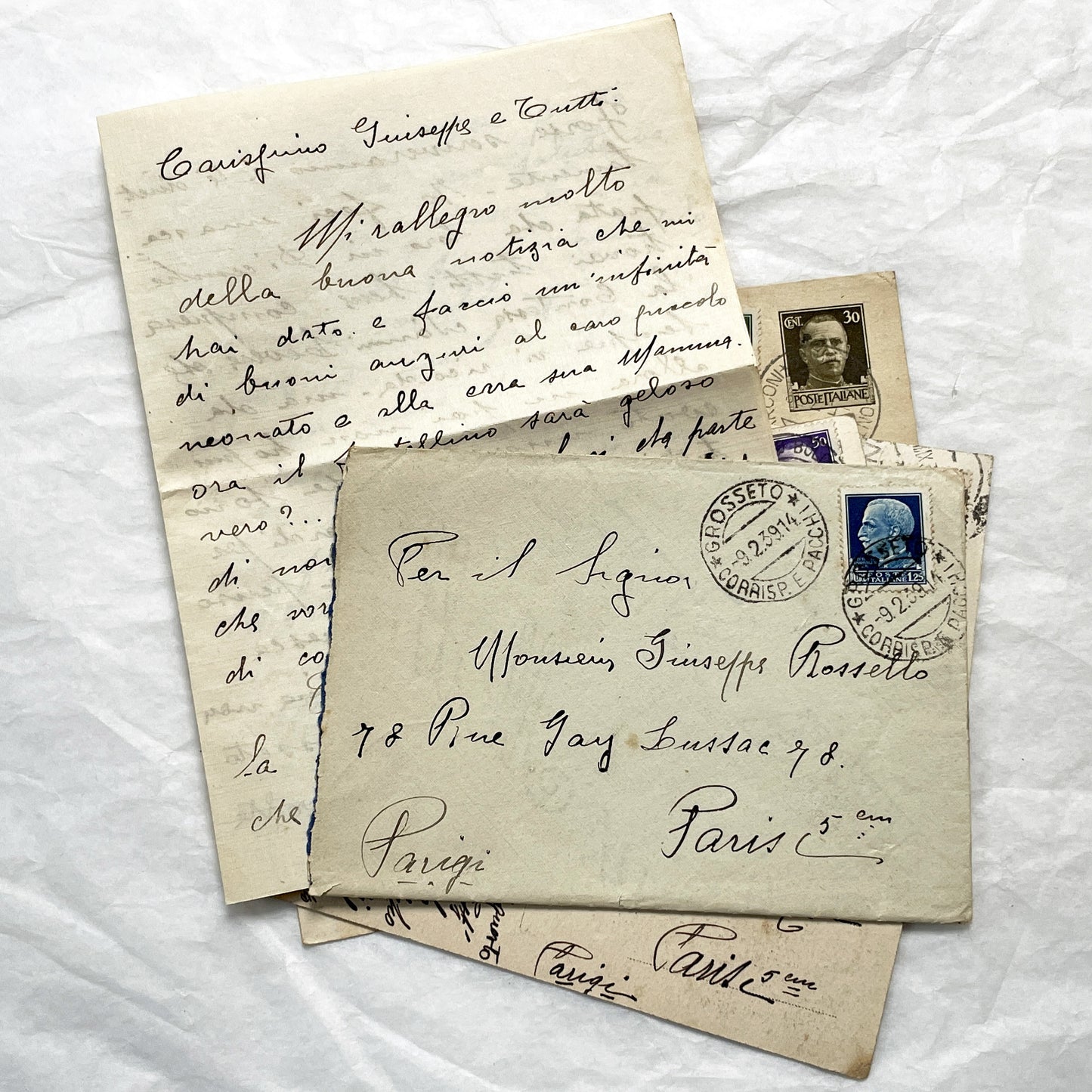 1930s - Vintage Italian Postcards Handwritten Letters - Historic European Correspondence Philately Collector Lot - From Italy to France