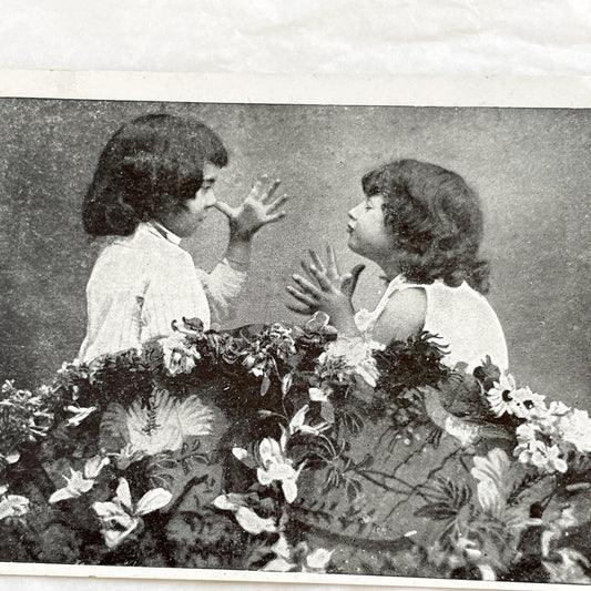 1900s - Vintage Children Postcard - Antique Photo Card - Two Young Girls Playing - Edwardian Era Ephemera Collectible