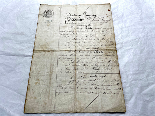 Late 19th Century French Notarial Act - Handwritten legal document from 1873 with elegant script and official stamps.