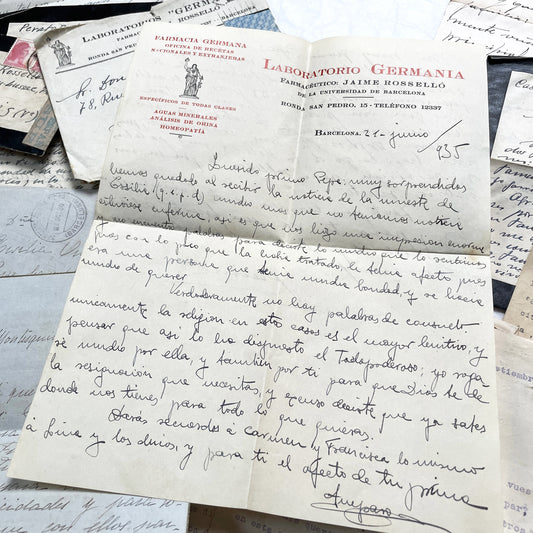 1930s - Vintage Spanish Correspondence - Historic Letters from Barcelona & Mallorca - Pharmacy & Censorship Markings