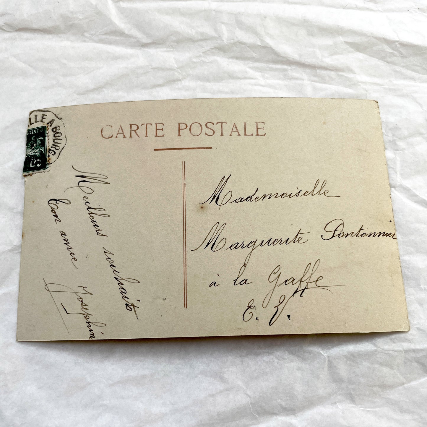 1900s - Vintage French New Year Postcard - Woman with Mailbox - Antique Hand-Tinted Belle Époque Greeting Card - Collectible Ephemera