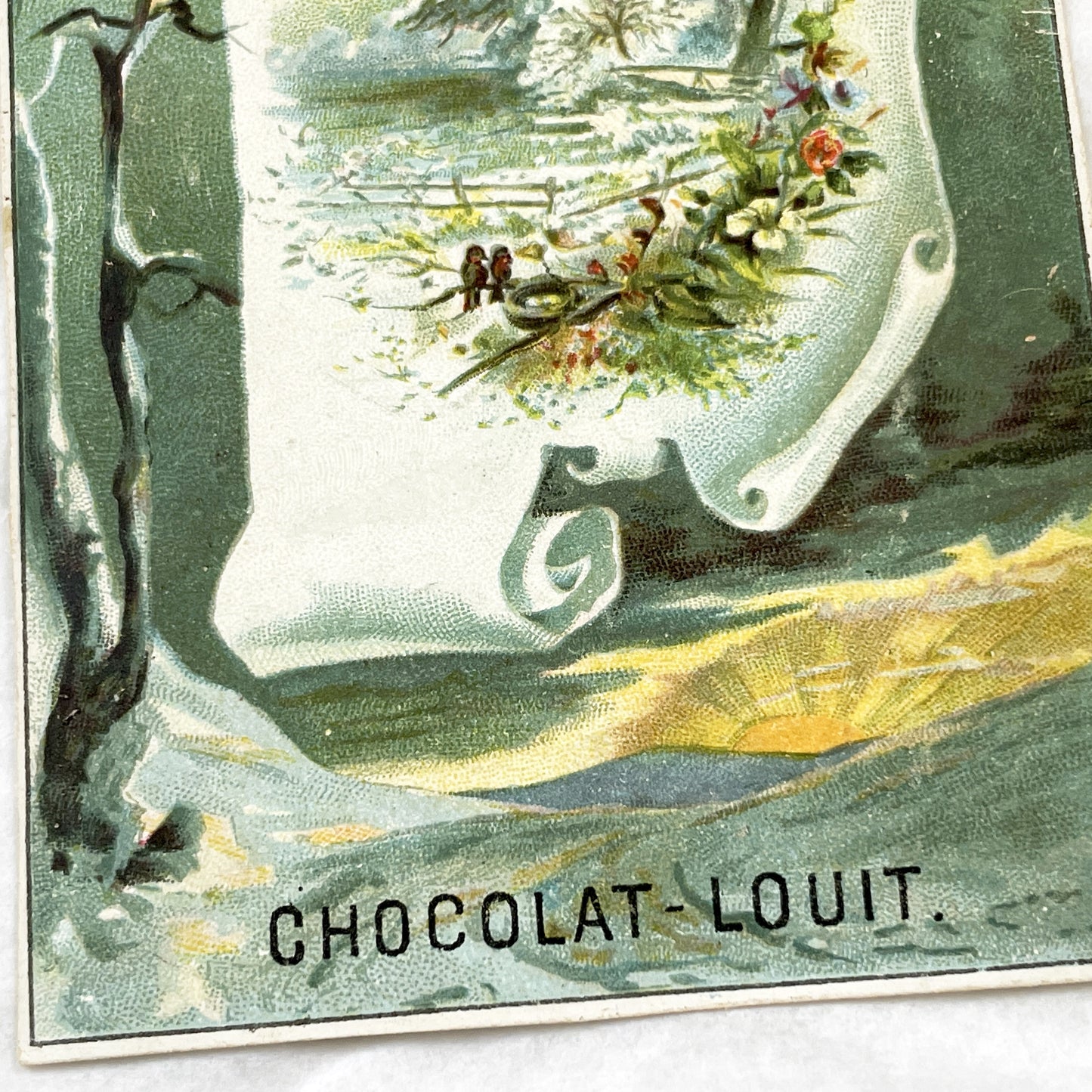 Late 19th Century - Two French Chocolat-Louit Advertising Cards - Winter Scenes Collectible Chromos - Vintage Confectionery Ephemera