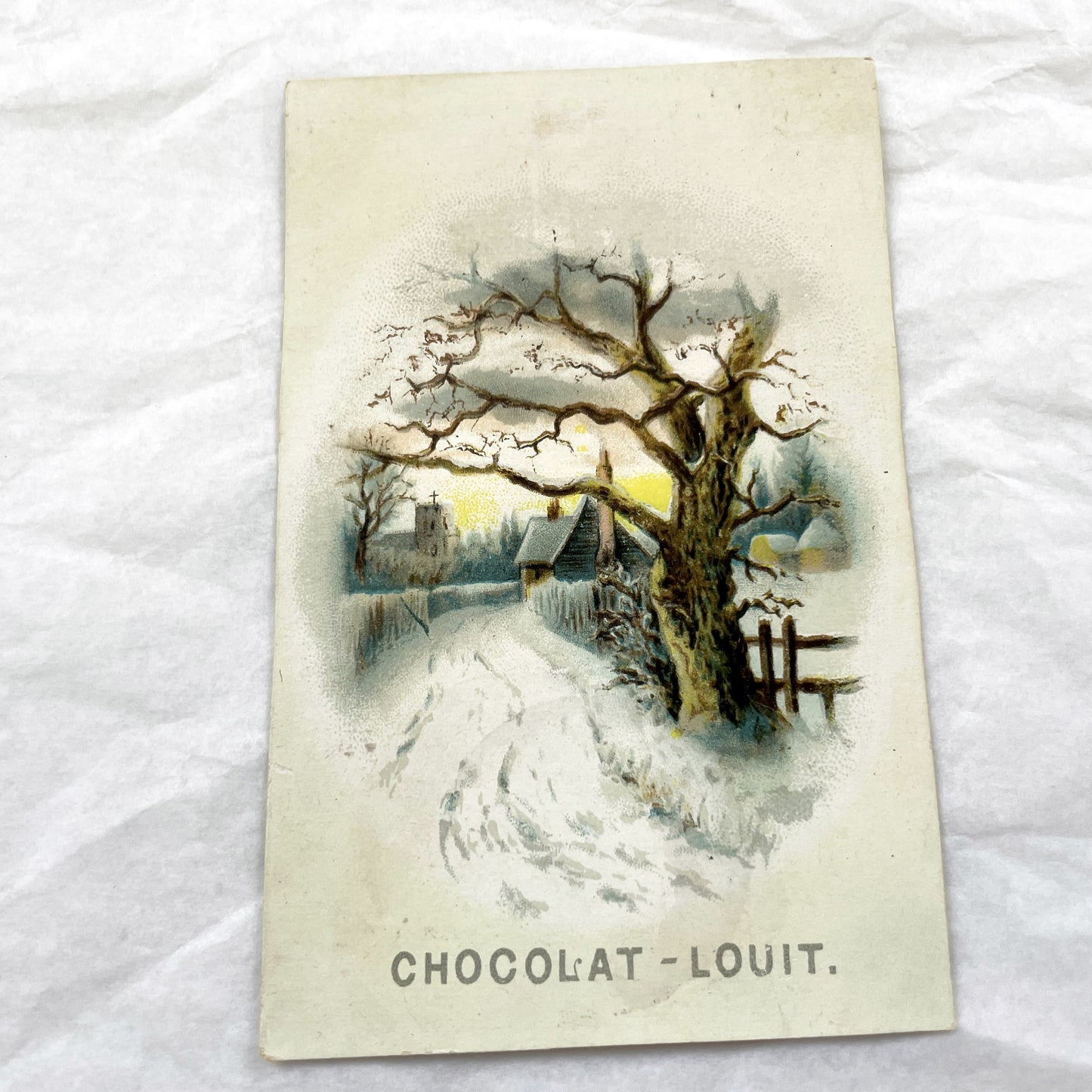 Late 19th Century - Two French Chocolat-Louit Advertising Cards - Winter Scenes Collectible Chromos - Vintage Confectionery Ephemera