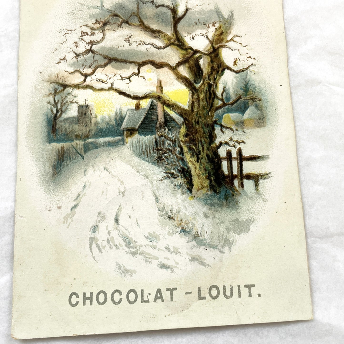 Late 19th Century - Two French Chocolat-Louit Advertising Cards - Winter Scenes Collectible Chromos - Vintage Confectionery Ephemera