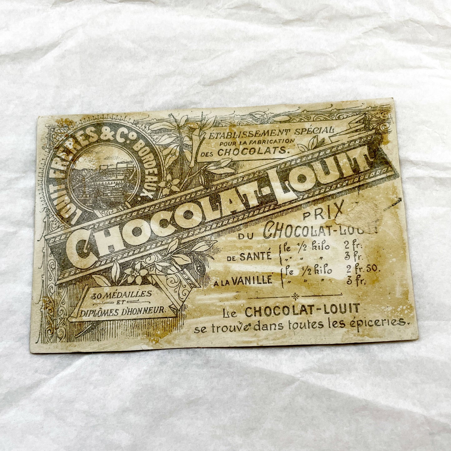 Late 19th Century - Two French Chocolat-Louit Advertising Cards - Winter Scenes Collectible Chromos - Vintage Confectionery Ephemera