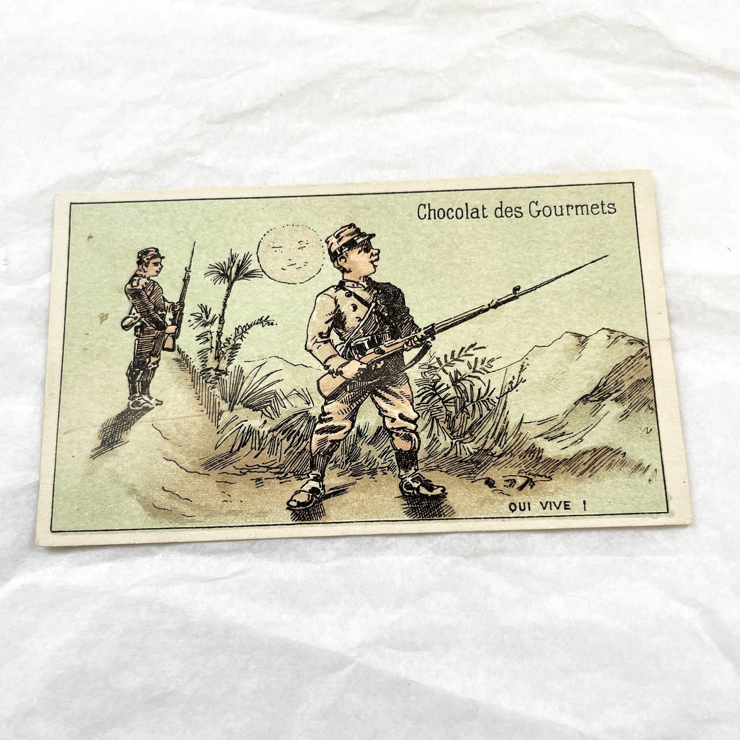 1900s - 3 French Military Trade Cards - Chocolat Des Gourmets - Vintage Soldier Chromos - Historical Advertising Art Collection
