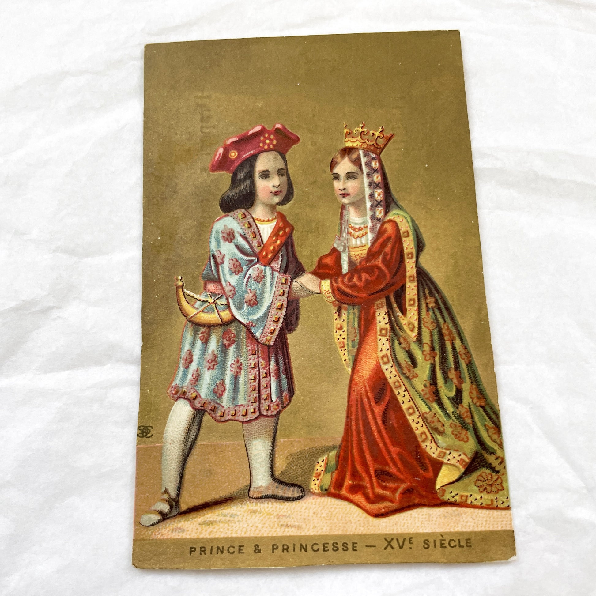 Late 19th - Antique Chromo Card Set - Medieval Prince Princess - Historical Falconer Costume Illustration - Victorian Ephemera Decor