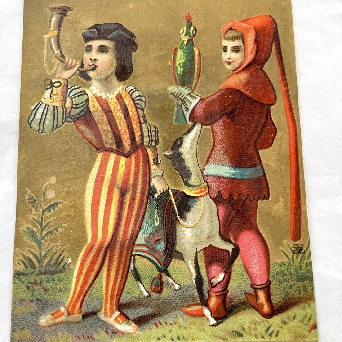 Late 19th - Antique Chromo Card Set - Medieval Prince Princess - Historical Falconer Costume Illustration - Victorian Ephemera Decor