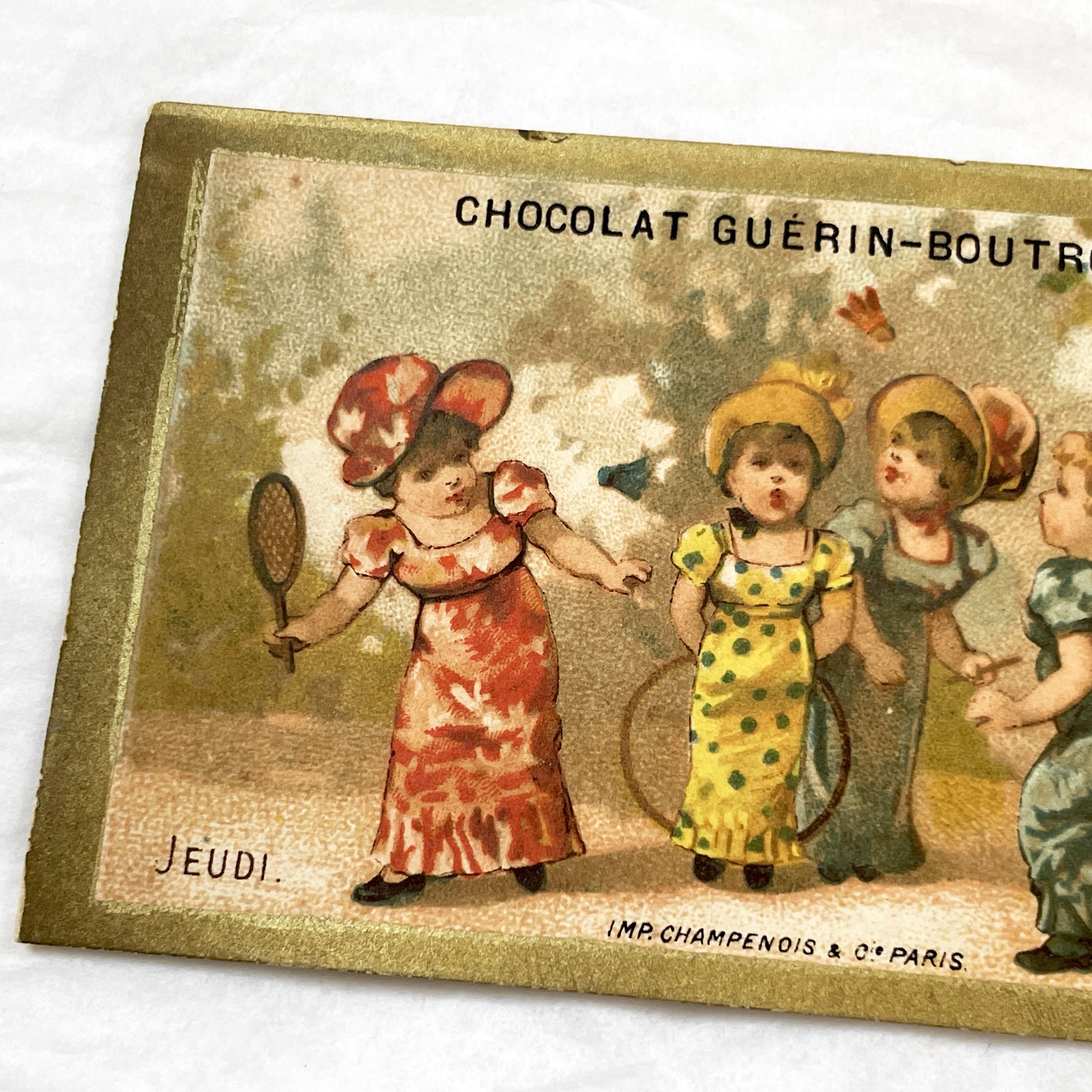 Late 19th Century - Three Advertising Chromos - Guerin-Boutron Chocolate - Children's Daily Life - Antique Ephemera - Lithograph Art