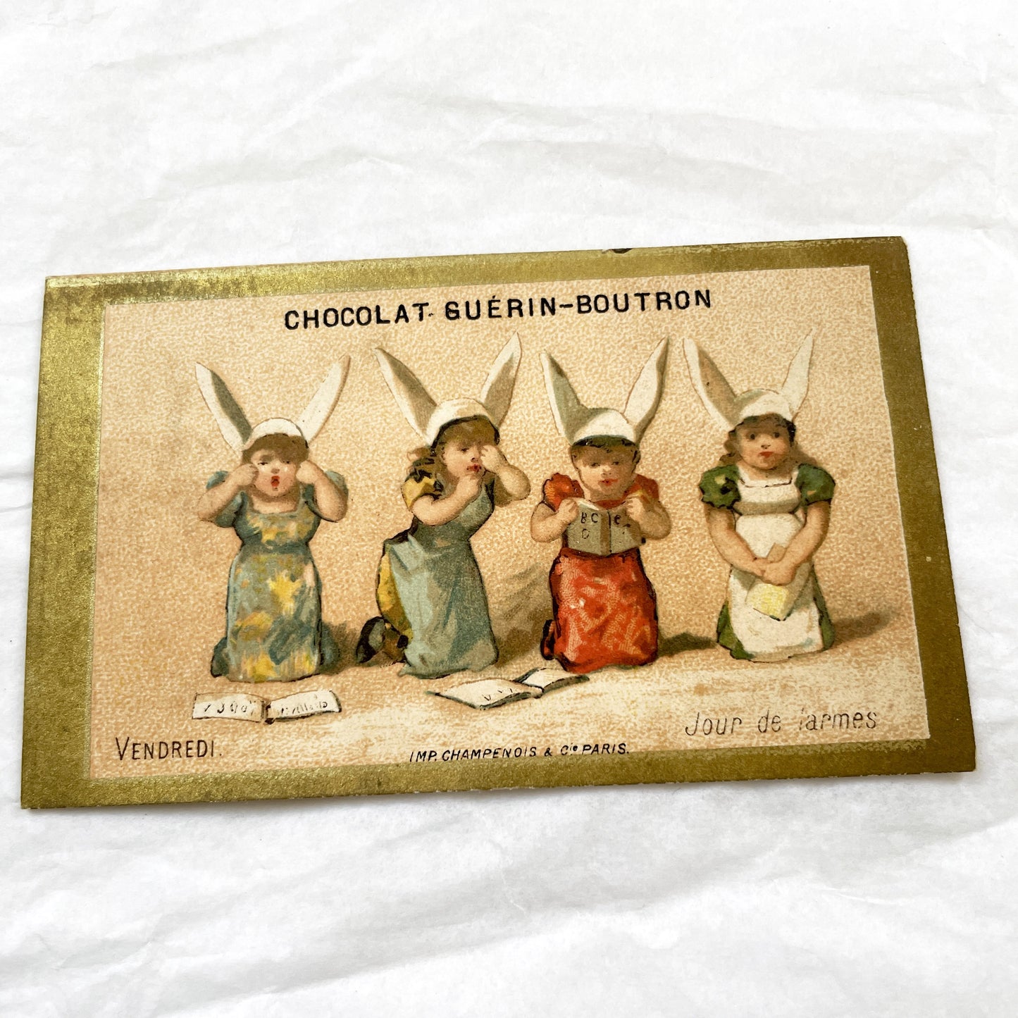 Late 19th Century - Three Advertising Chromos - Guerin-Boutron Chocolate - Children's Daily Life - Antique Ephemera - Lithograph Art