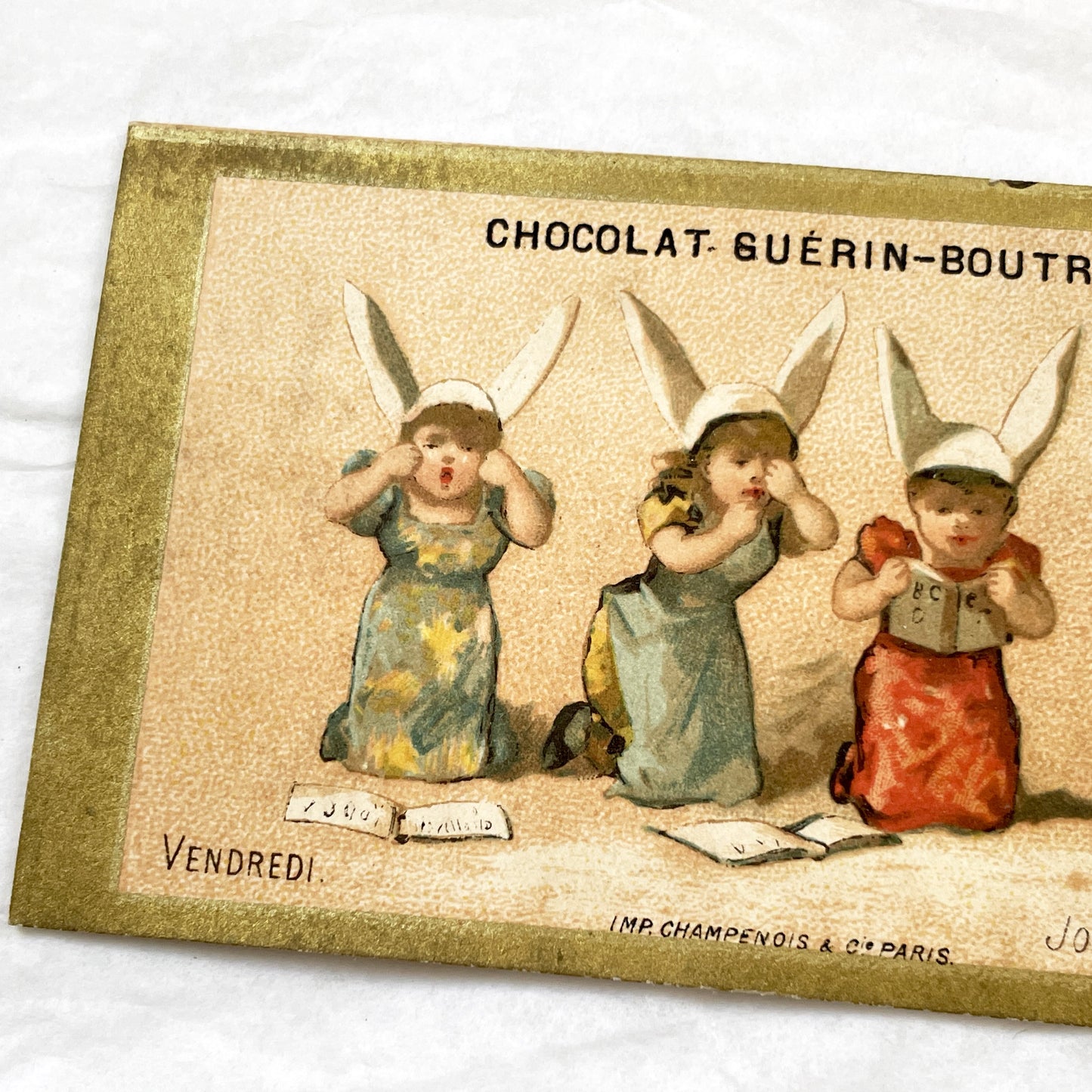 Late 19th Century - Three Advertising Chromos - Guerin-Boutron Chocolate - Children's Daily Life - Antique Ephemera - Lithograph Art