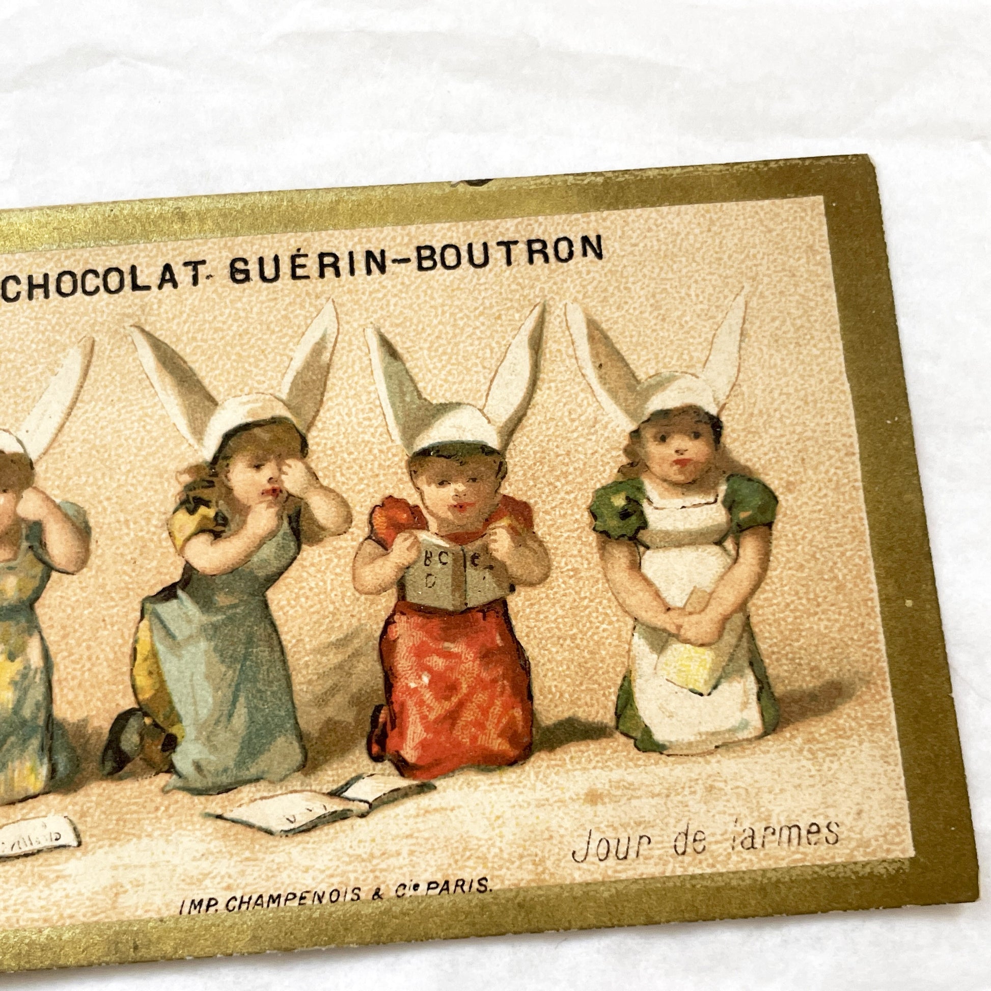 Late 19th Century - Three Advertising Chromos - Guerin-Boutron Chocolate - Children's Daily Life - Antique Ephemera - Lithograph Art