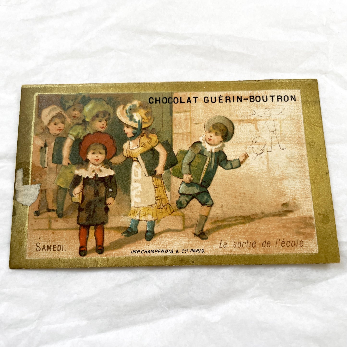 Late 19th Century - Three Advertising Chromos - Guerin-Boutron Chocolate - Children's Daily Life - Antique Ephemera - Lithograph Art