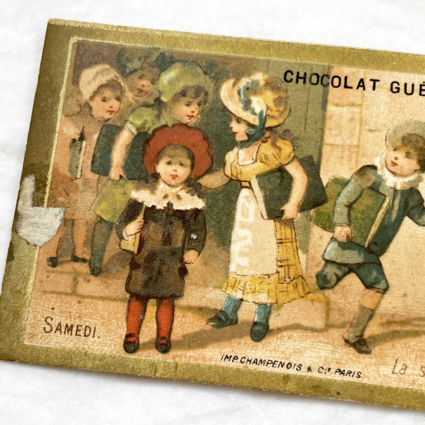 Late 19th Century - Three Advertising Chromos - Guerin-Boutron Chocolate - Children's Daily Life - Antique Ephemera - Lithograph Art