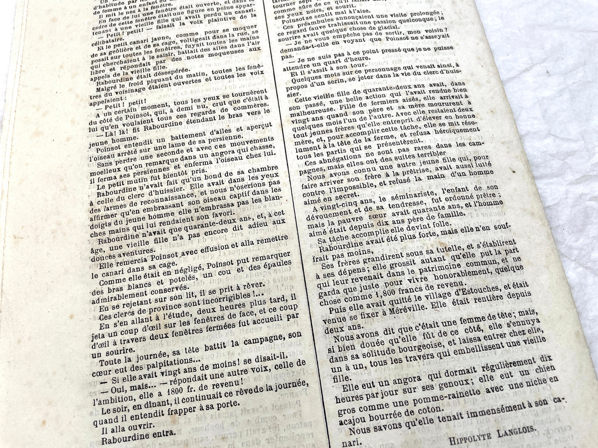 1880s French Le Conteur newspaper issue featuring a detailed illustration of a man and woman at a table.