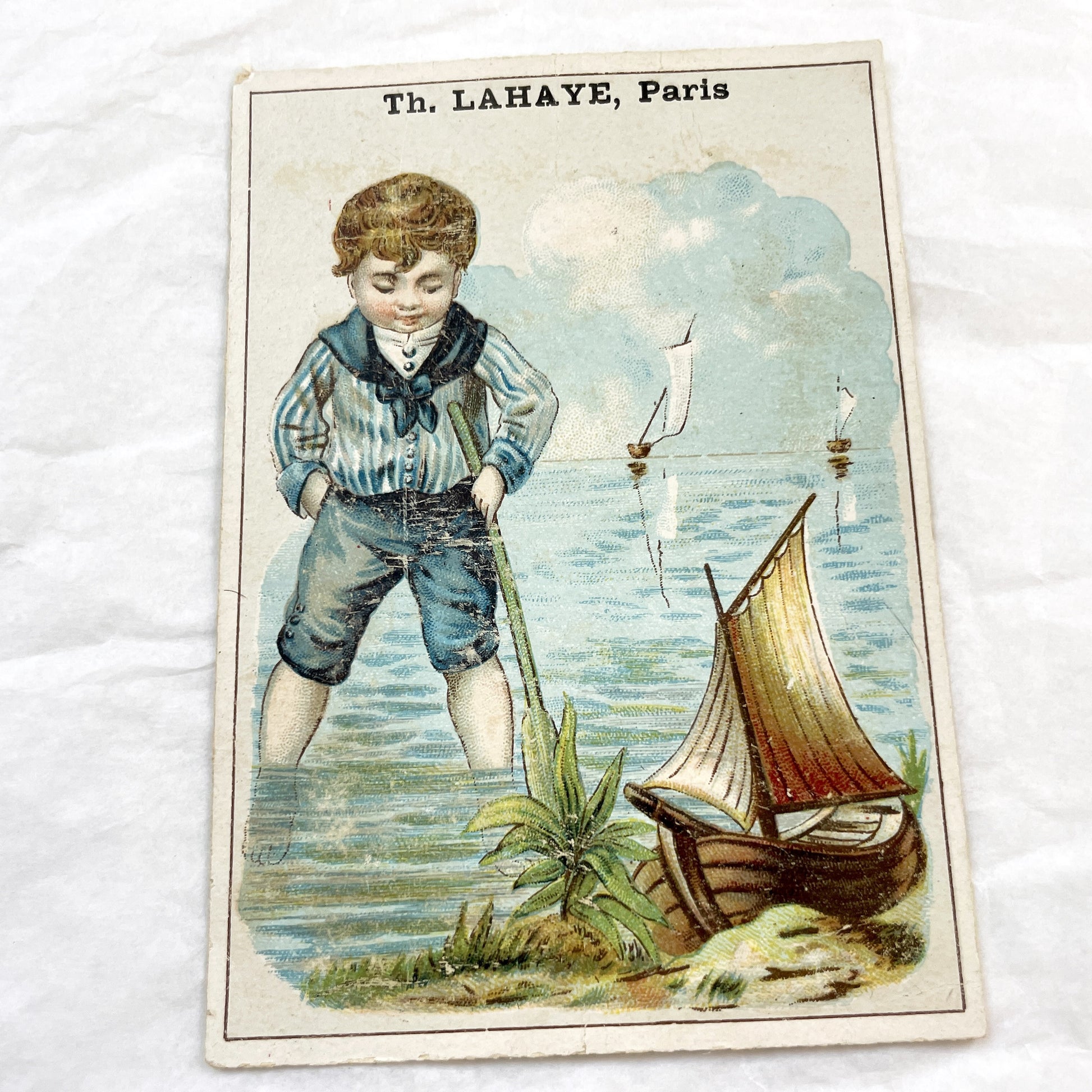 Late 19th - Two Paris Chromo Cards - Vintage French Children Ephemera - Antique Boy Illustrations - Collectible Art Print Set