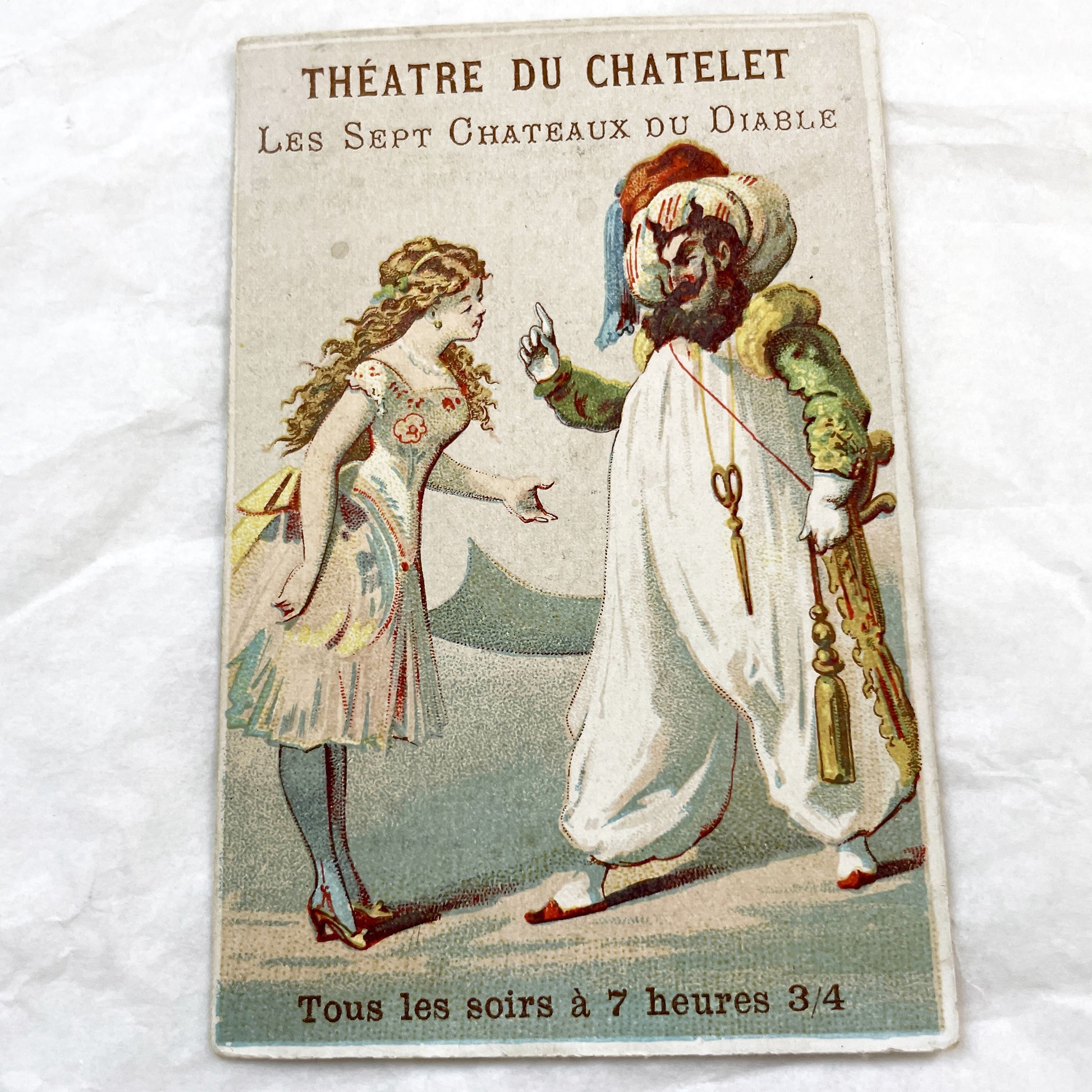 Late 19th - Vintage French Theater Chromo Card - Châtelet Spectacle Ad - Les Sept Chateaux Du Diable - Parisian Playbill Art Collectible