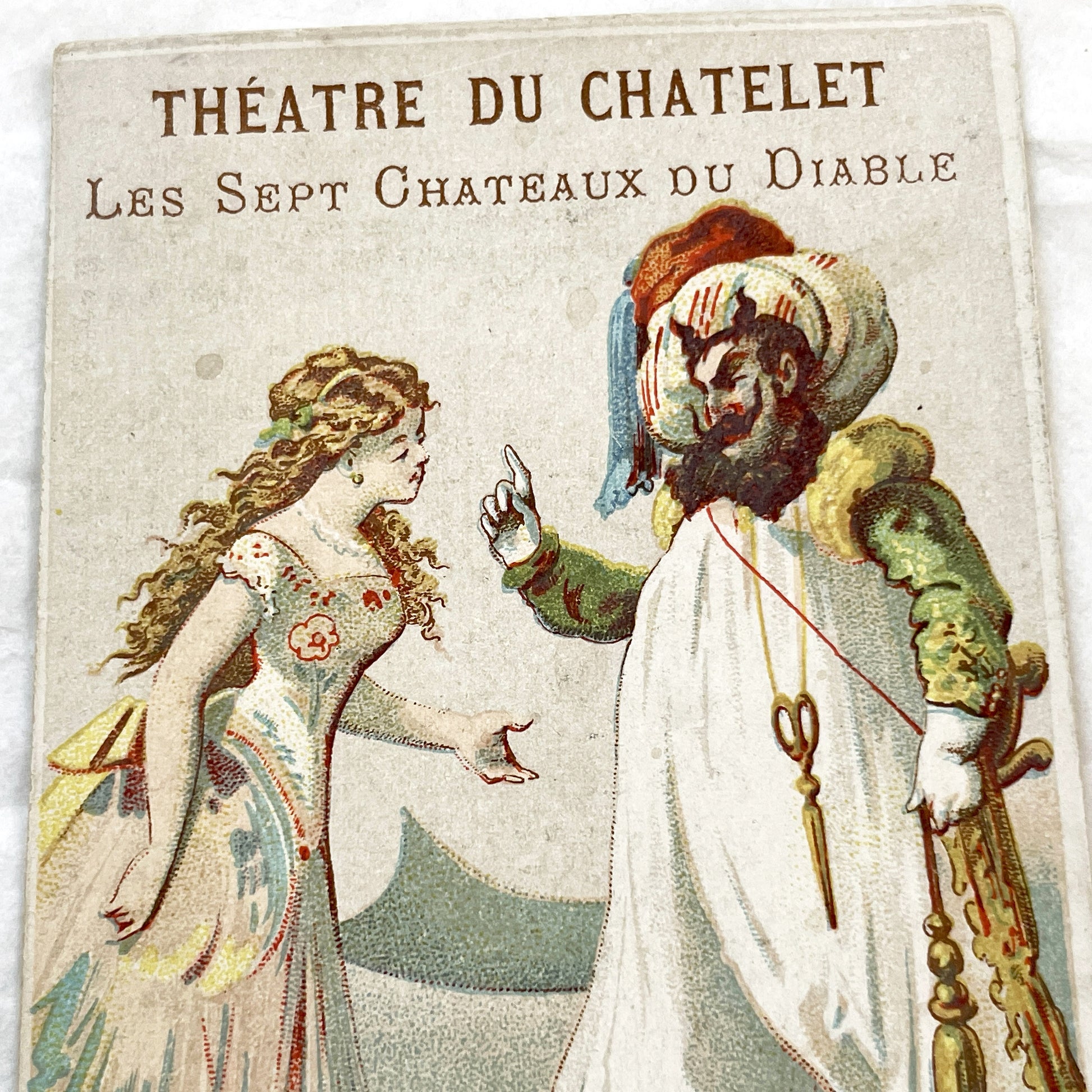 Late 19th - Vintage French Theater Chromo Card - Châtelet Spectacle Ad - Les Sept Chateaux Du Diable - Parisian Playbill Art Collectible