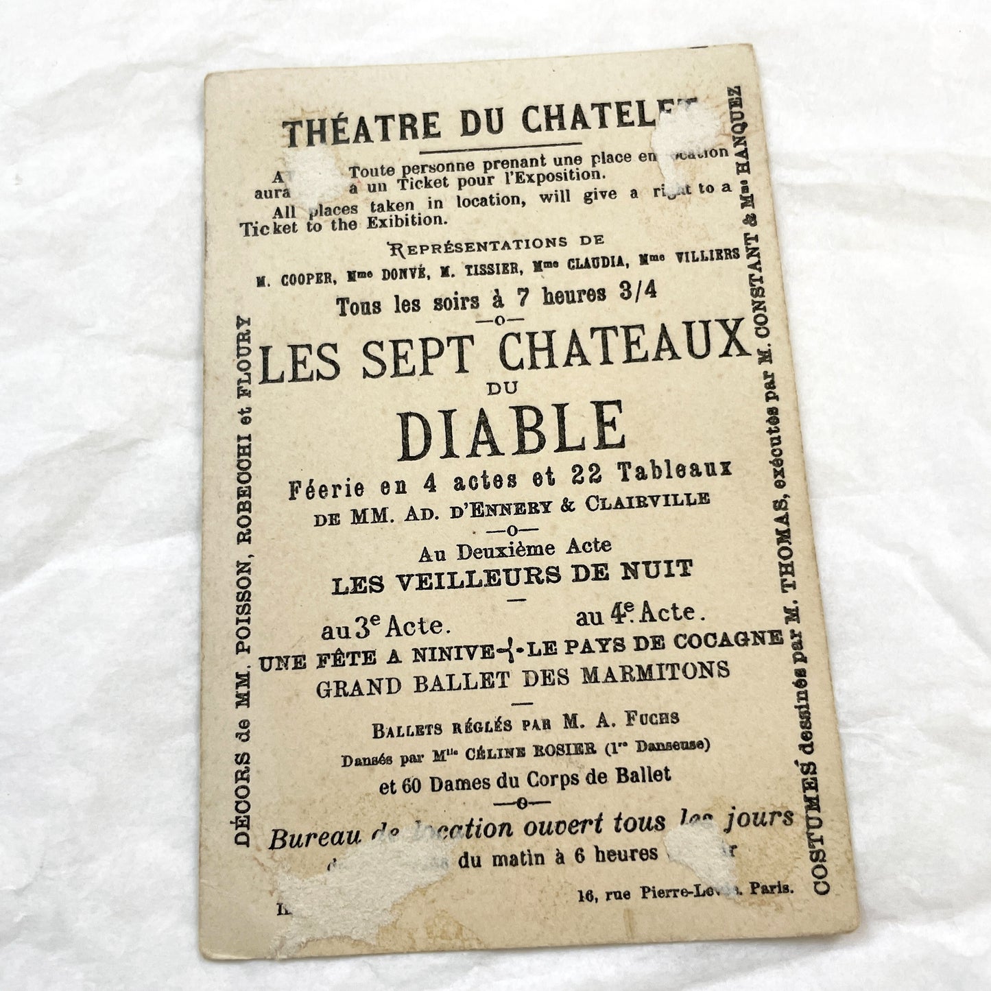 Late 19th - Vintage French Theater Chromo Card - Châtelet Spectacle Ad - Les Sept Chateaux Du Diable - Parisian Playbill Art Collectible