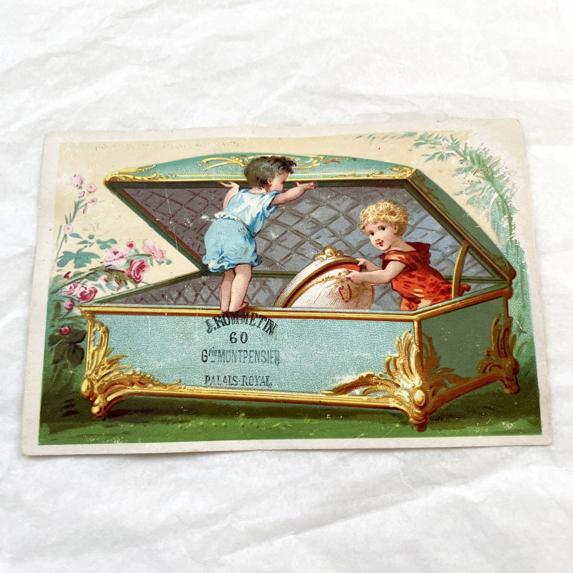 Late 19th - Parisian Advertising Card - Palais Royal - Elegant Cherubs - Vintage French Trade Card - Antique Chromo Lithograph - Collectible