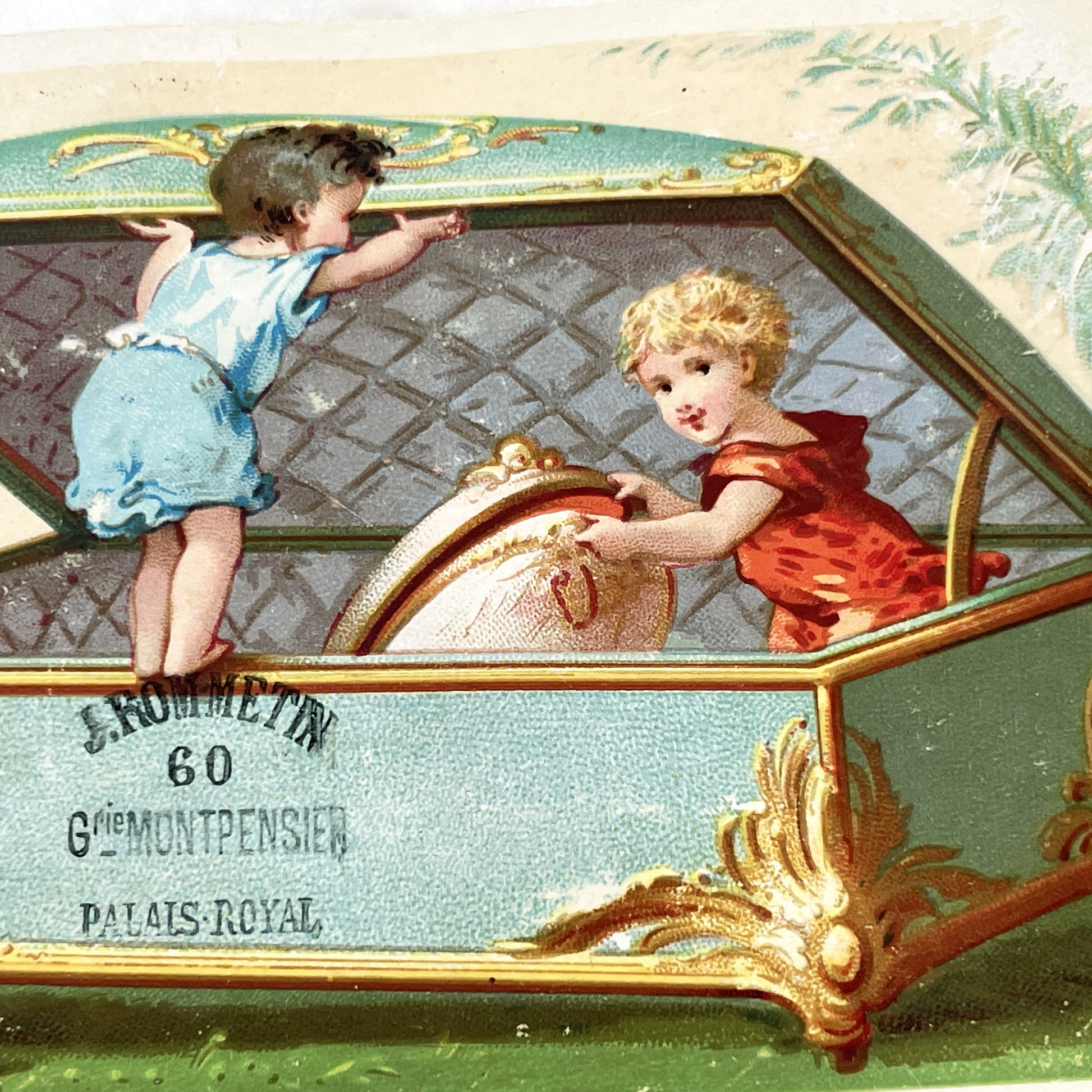 Late 19th - Parisian Advertising Card - Palais Royal - Elegant Cherubs - Vintage French Trade Card - Antique Chromo Lithograph - Collectible