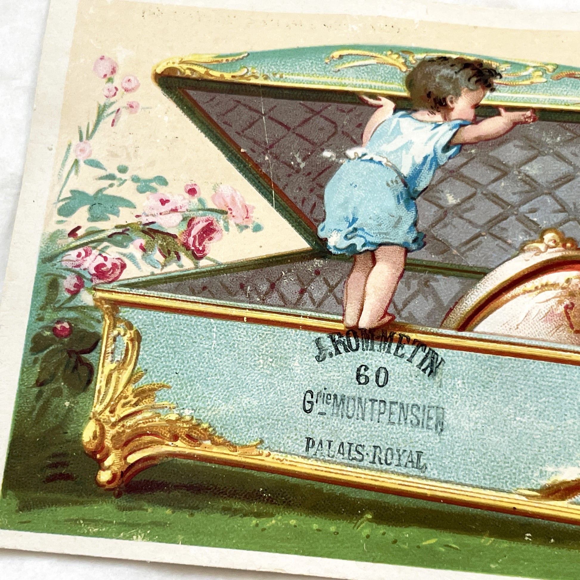 Late 19th - Parisian Advertising Card - Palais Royal - Elegant Cherubs - Vintage French Trade Card - Antique Chromo Lithograph - Collectible