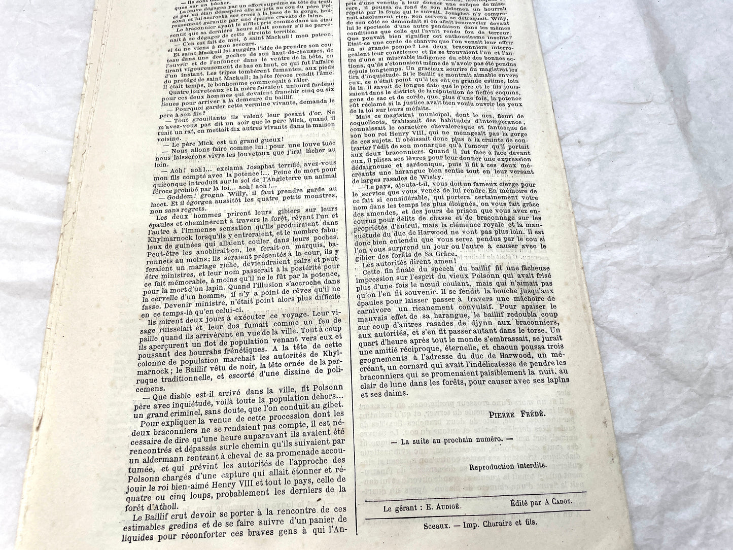 Late 19th century French newspaper 'Le Conteur' from 1881, featuring an engraving of a fight scene with swords and pistols.