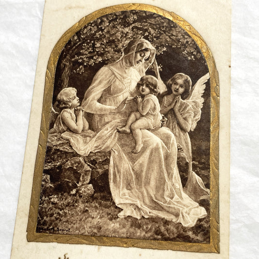 1900s - Vintage Religious Devotional Card - Madonna and Child with Angels - Antique French Prayer Card - Art Print