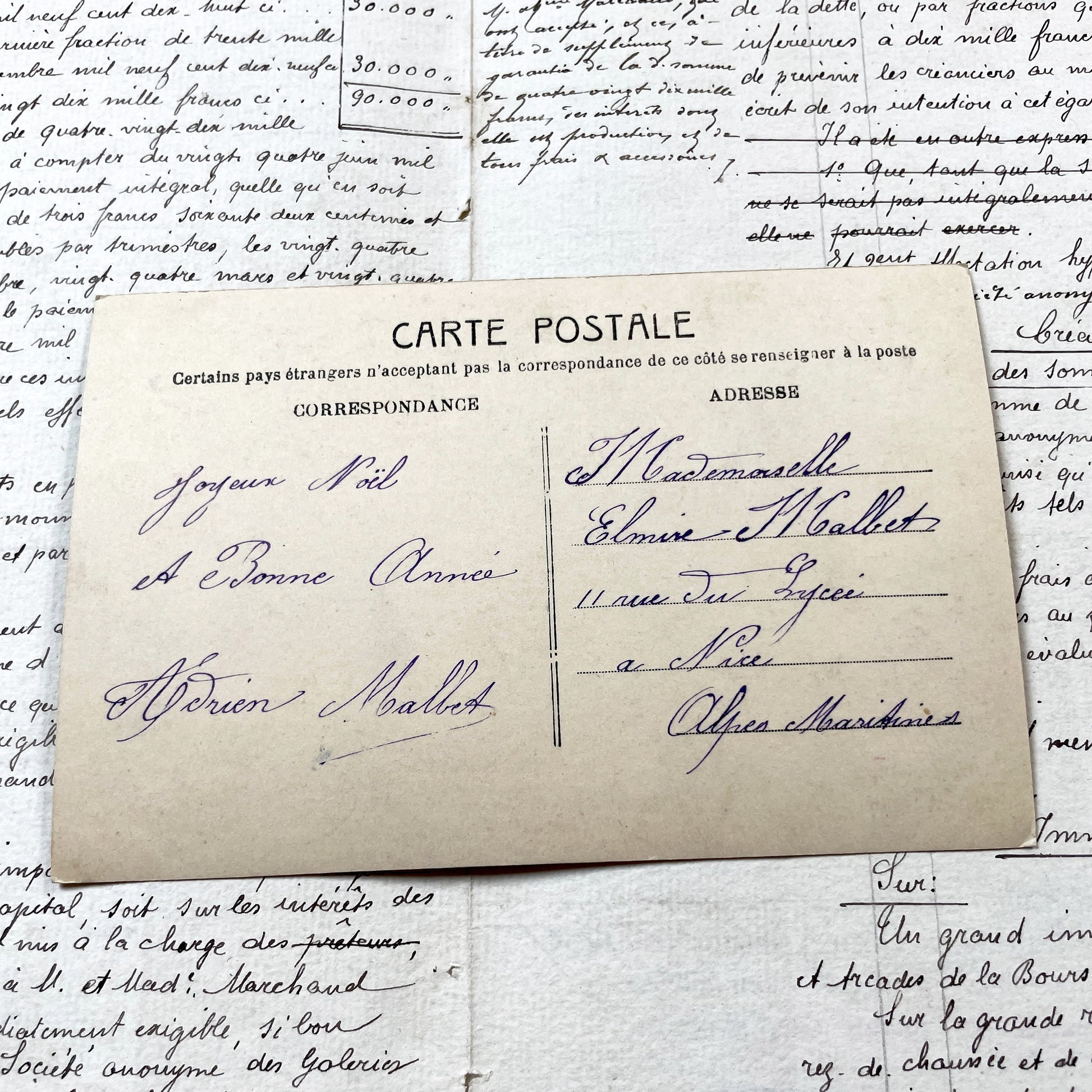 1900s - Vintage French Postcard - Romantic Couple Portrait - New Year Good Luck Pig - Mistletoe Holly Holiday Greeting Card - Antique