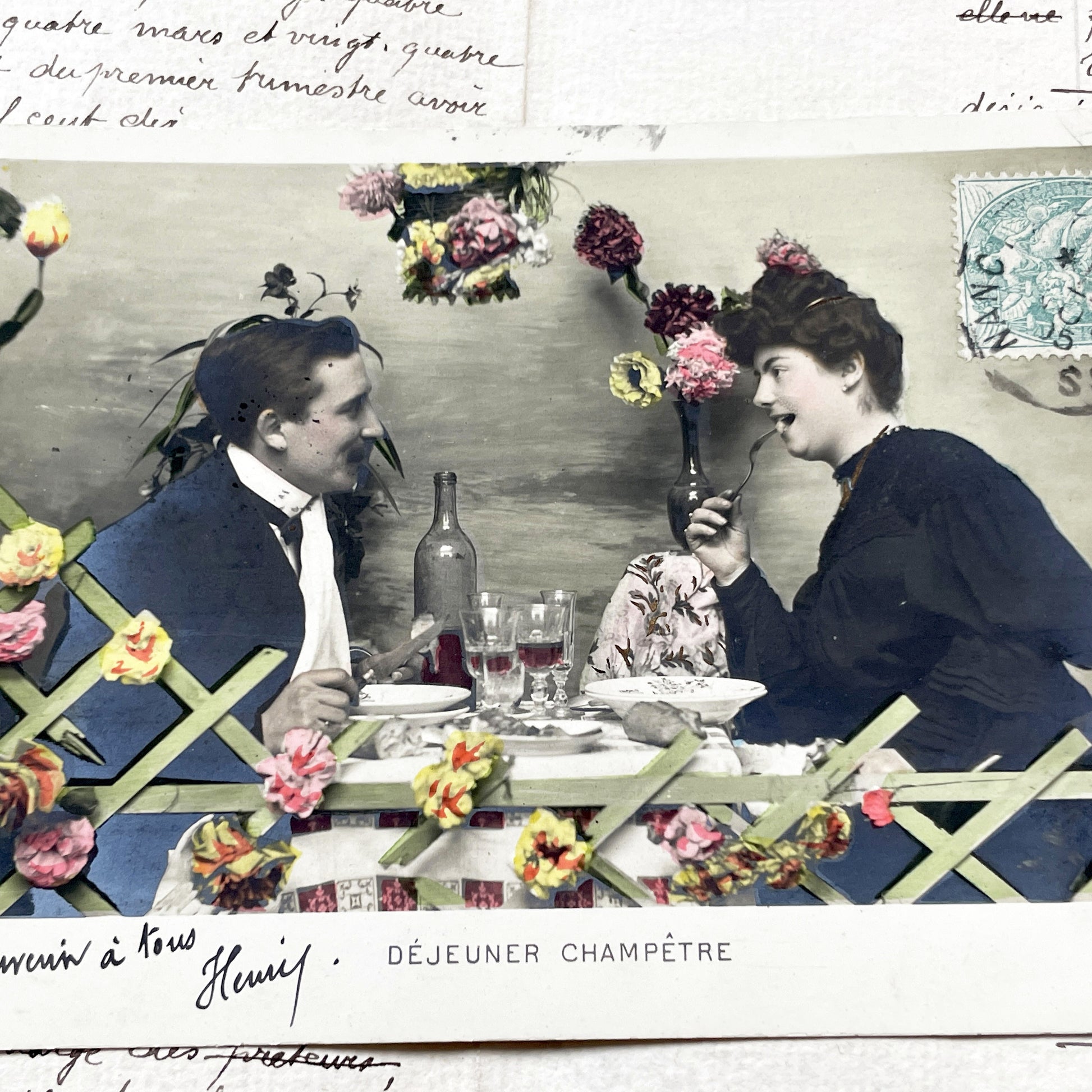 1900s - Antique French Déjeuner Champêtre Postcard - Nancy 1905 Postmark - Belle Epoque Ephemera - Collectible