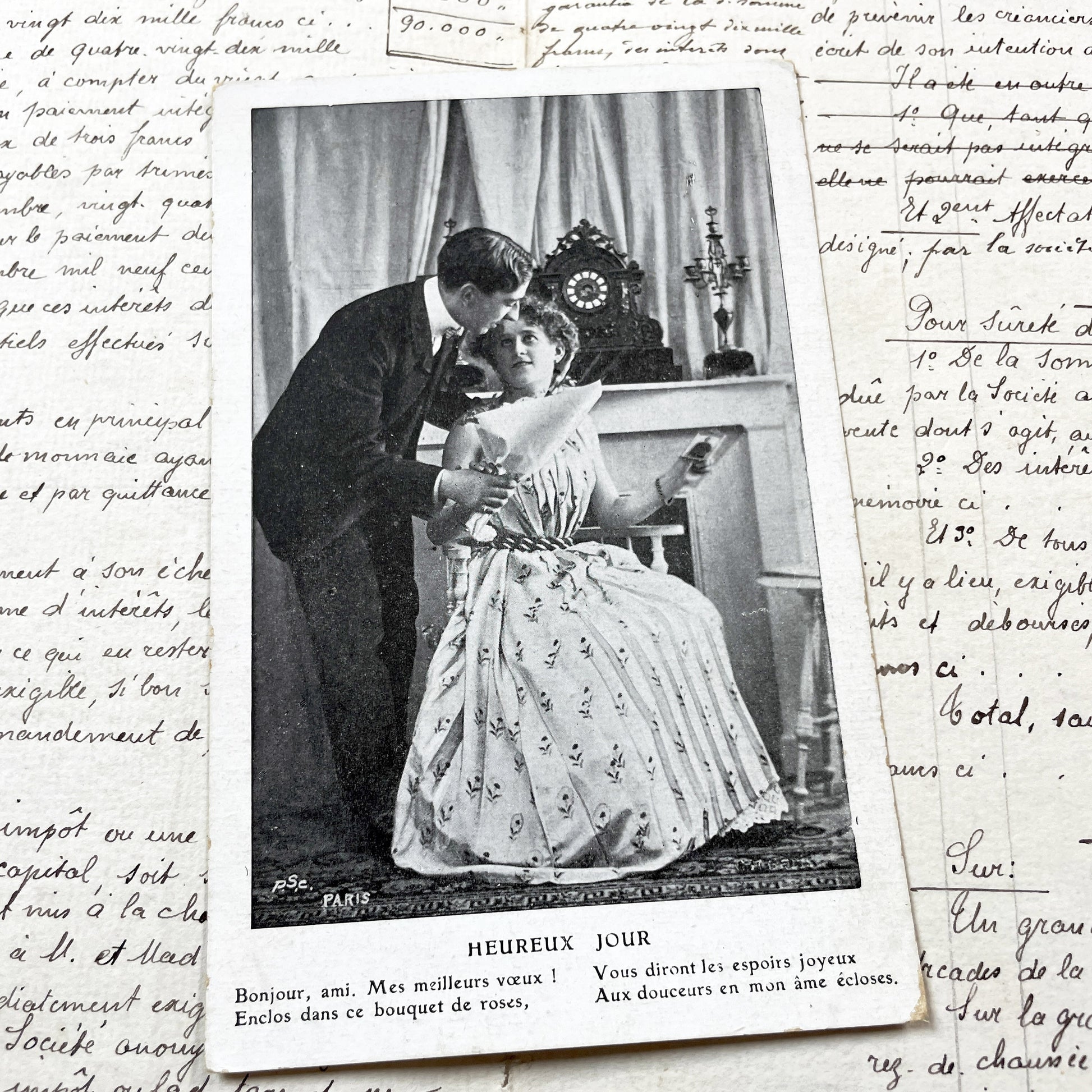 1900s - French Postcard - Romantic Belle Époque Couple - Antique Love Photo - Old Ephemera - Nostalgic Paper Art Collection