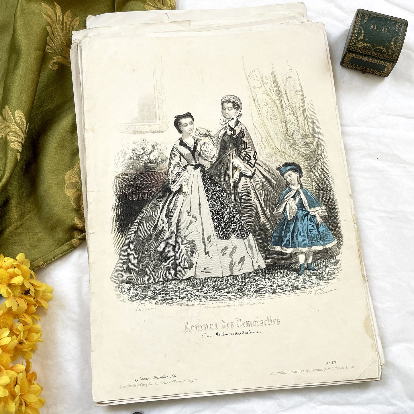 1860s - Original French Fashion Engraving - Journal des Demoiselles - Victorian Era Costume Plate - Antique Hand-Colored Print - Paris