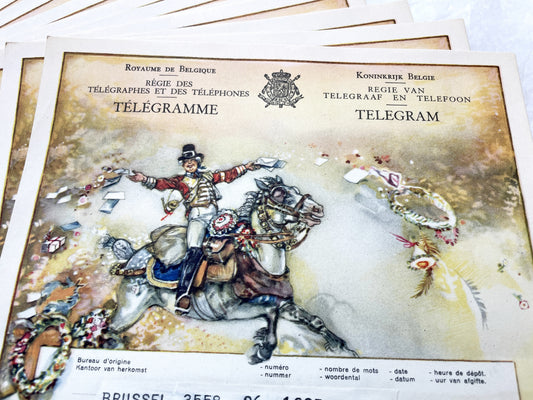 1950s - Belgian Telegram Form - Vintage Communication Document - Ornate Charles-Michel Illustration - Historic Postal Ephemera